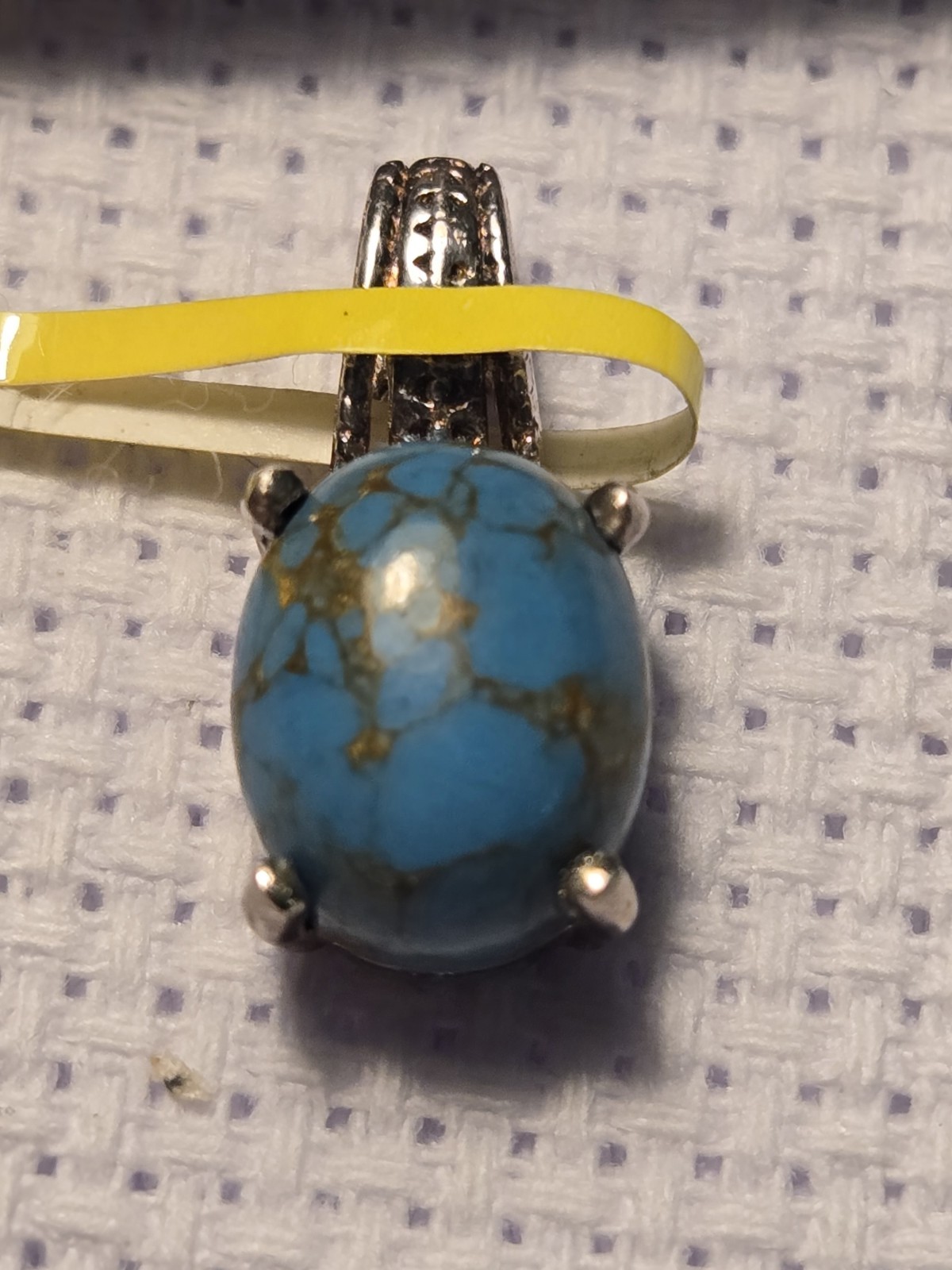 925 Sterling Silver Oval Mojave Blue Turquoise Pendant, Blue Prong, Signed