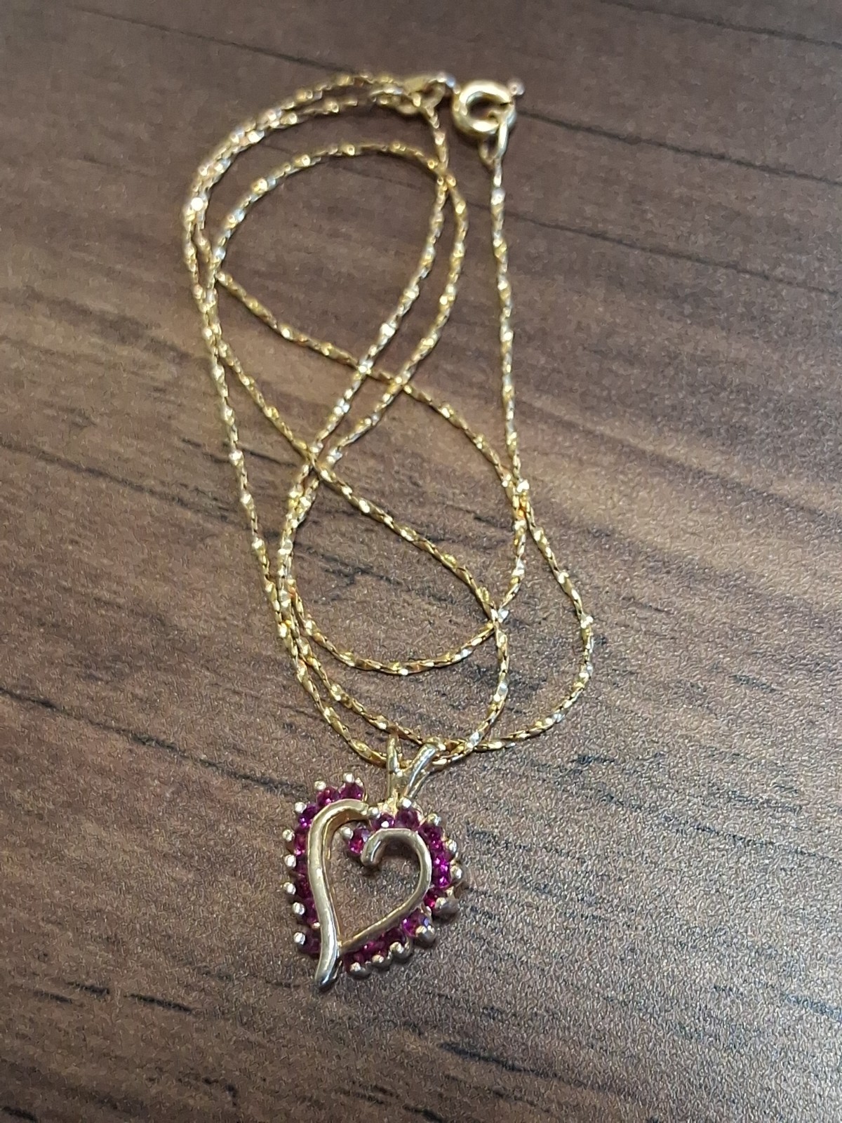 Vintage Italy 14k Yellow Gold & Ruby Heart Pendant 16″ Necklace – 2 Grams