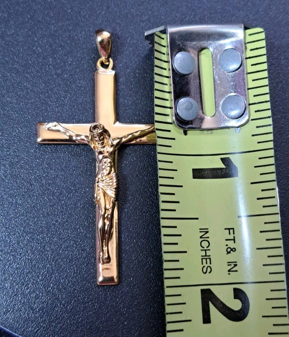 Mens 14k Gold Over 925 Sterling Silver Detailed Jesus Crucifix Cross Pendant 2″