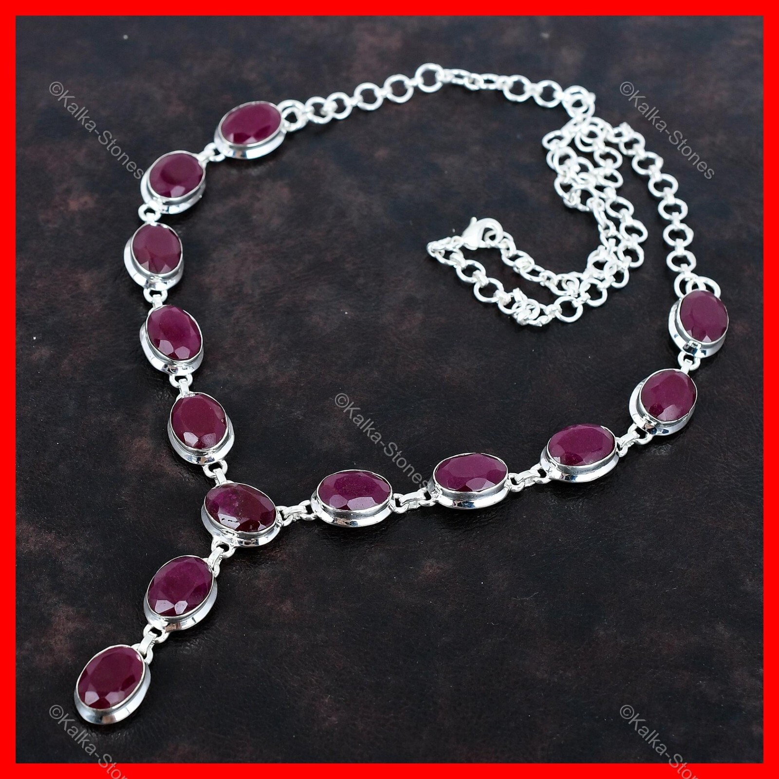 Friendship Day Deal Kashmir Rubi Gemstone Chain Necklace Jewelry Sterling Silver