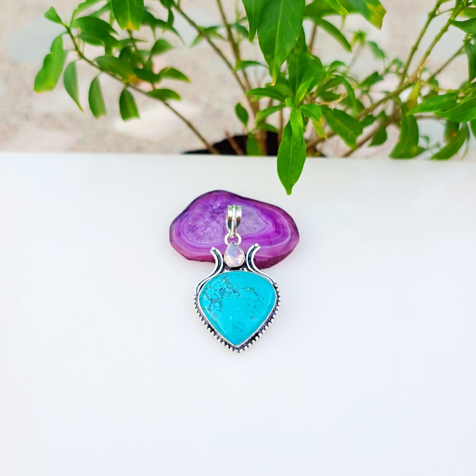 Natural Turquoise Gemstone Pendant 925 Sterling Silver Handmade Jewelry 2.20″