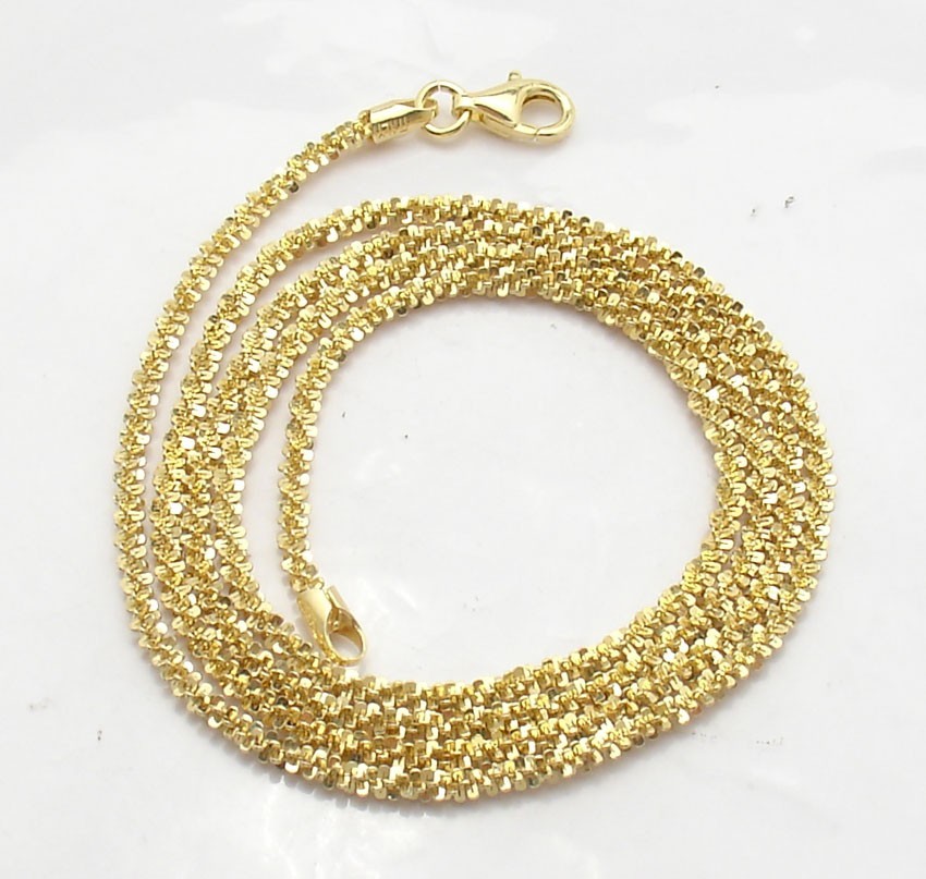 Technibond Twisted Rock Sparkle Chain Necklace 14K Yellow Gold Plated Silver