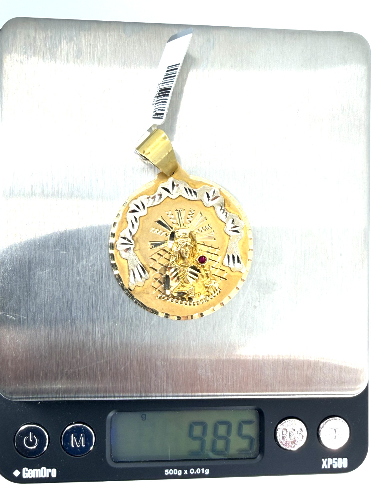 Real 10K Solid Yellow Gold Santa Barbara Pendant Diamond Cut Medallion Two Tone