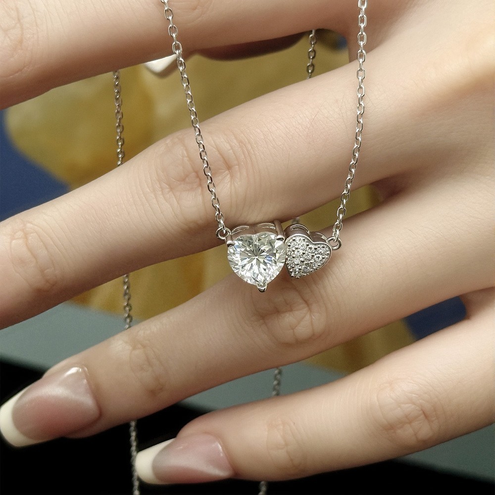 2ct Heart Cut Real Moissanite Women Pendant Necklace 925 Sterling Silver Chain