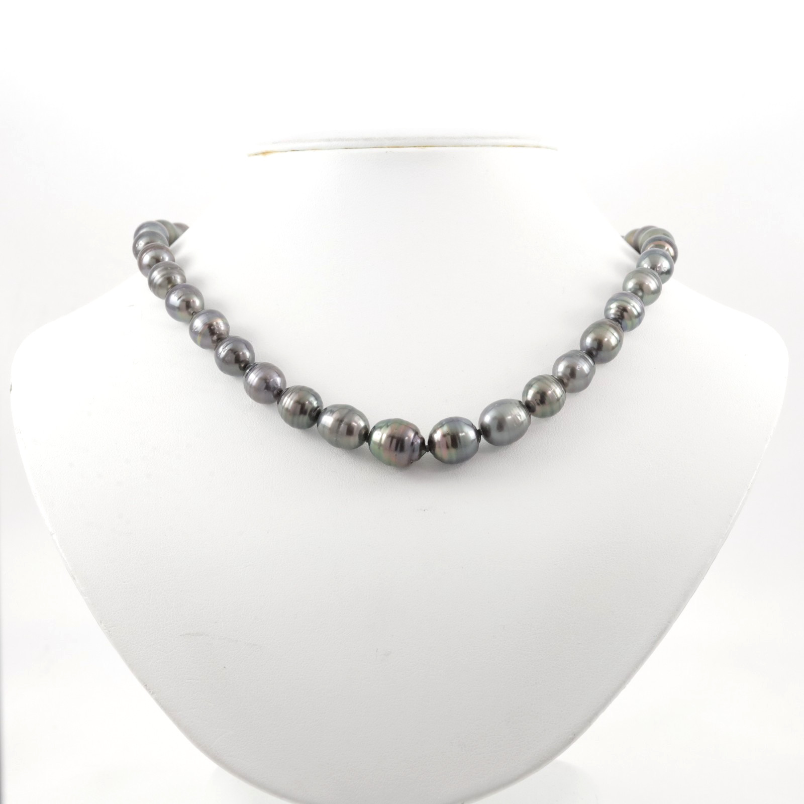 Black South Sea Pearl Necklace 8-12mm 18″ Silver Clasp Japan Jewelry Maki
