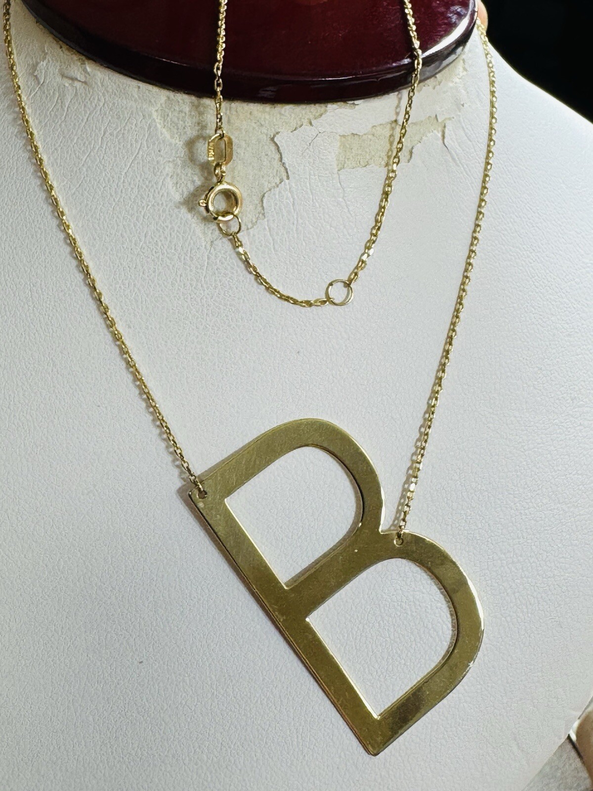 18K 750 Fine Gold Letter B initial Necklace 16.5/17.5” Long 1mm 4.8g WOMENS