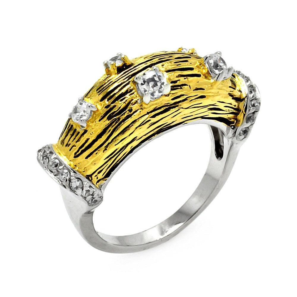 Sterling Silver 925 Rhodium and Gold Plated CZ Ring