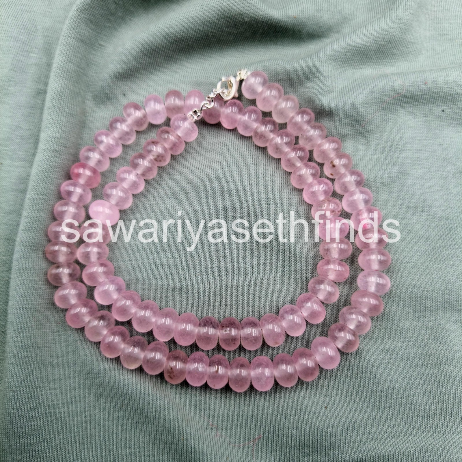 Handmade Rose Quartz Rondelle Beaded Necklace, 8mm Pink Gemstone Jewelry