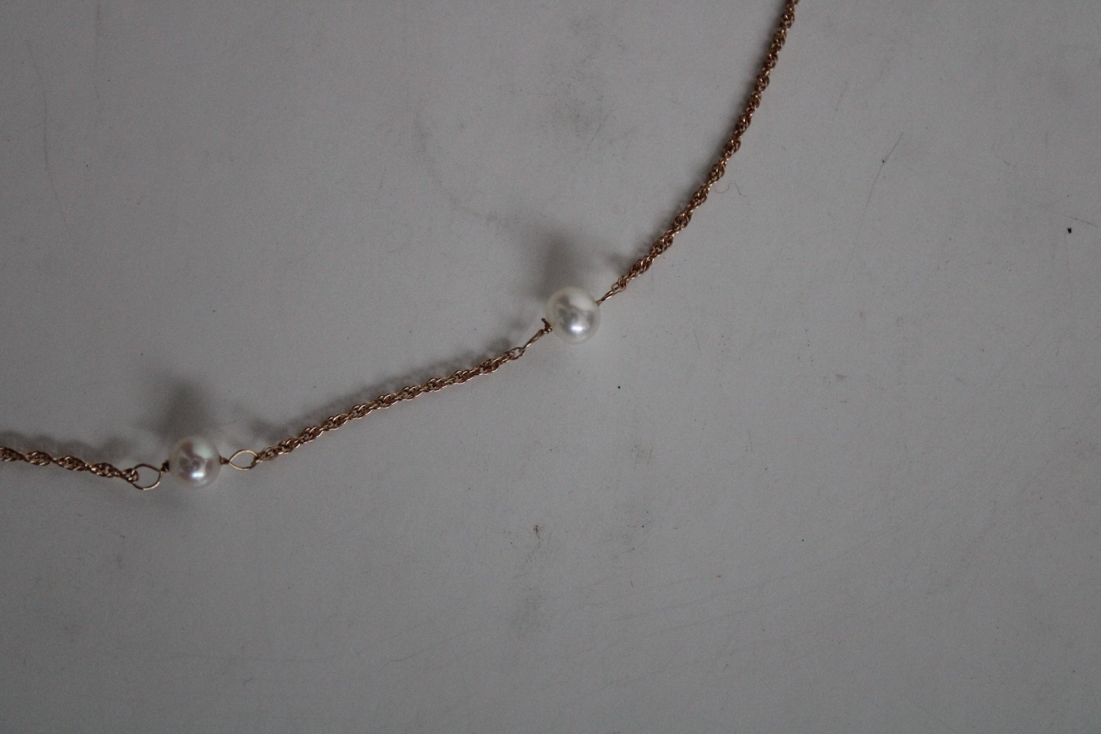 Vintage 14k Yellow Gold & Pearl Y Drop Dangle Necklace, HZ (16.25″)
