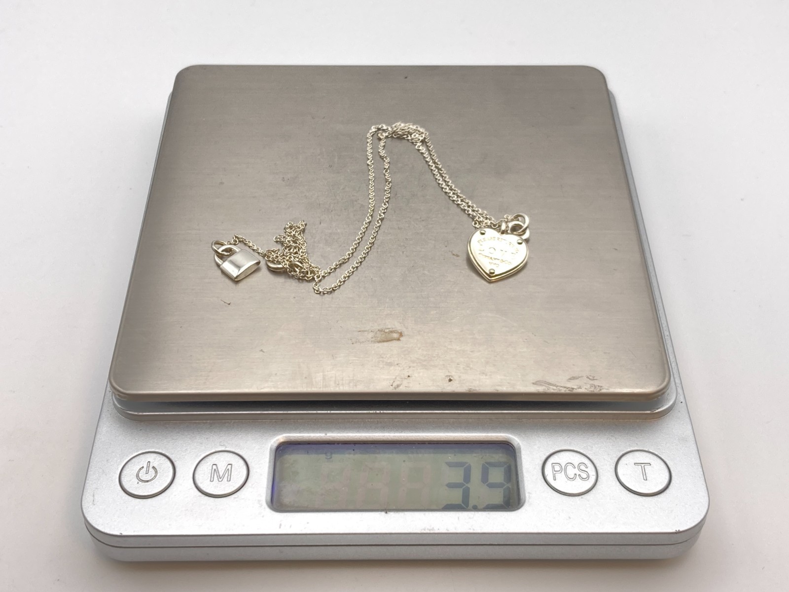 Tiffany & Co. Return to LOVE Heart Tag Key Padlock 3.9g Necklace 16-18″ silver