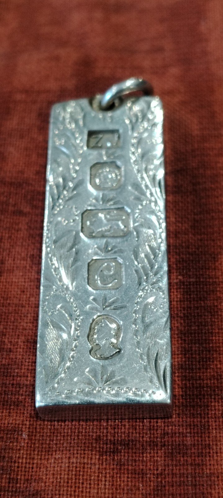 1977 ZJ Solid Sterling Silver Ingot Pendant 31g Hallmarked Sheffield 925 floral
