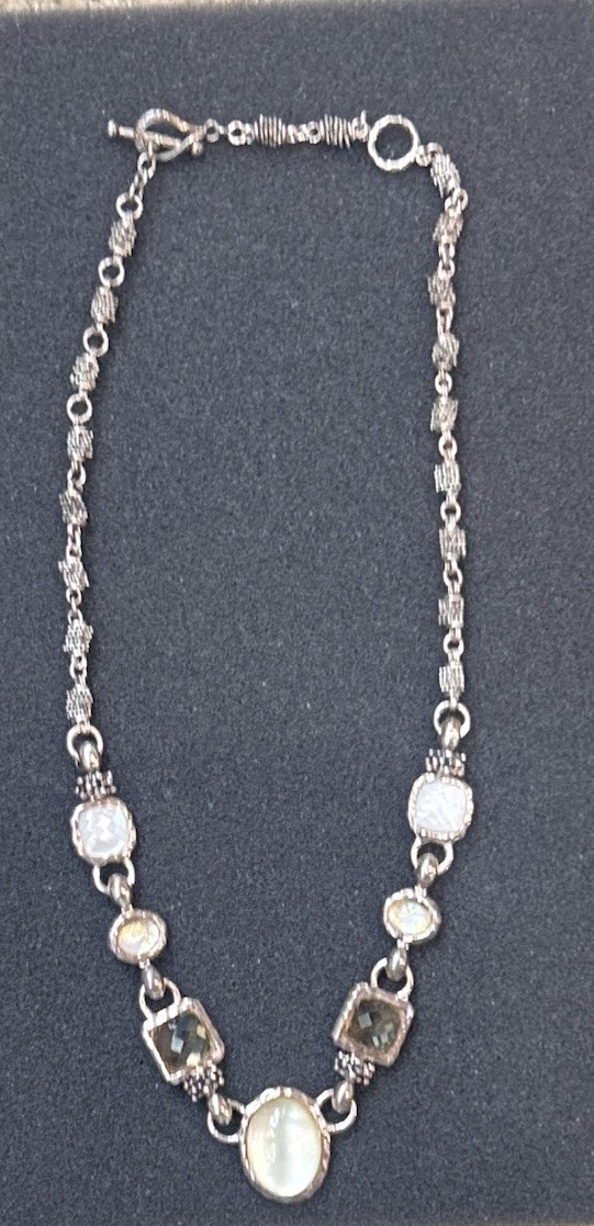 Michael Dawkins Sterling Silver Crystal MOP Adjustable Necklace Toggle Clasp 20”