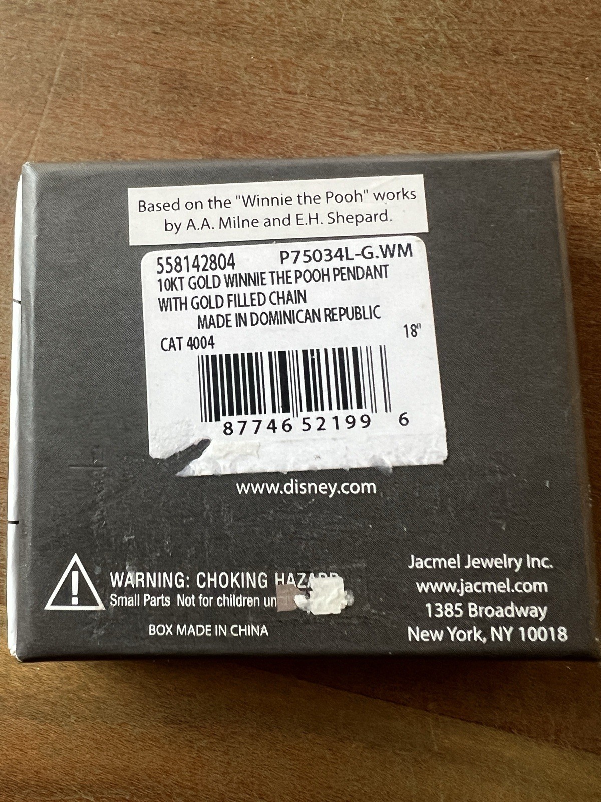 10k Yellow Gold Winnie the Pooh Disney Pendant Necklace & 18” Gold Filled Chain