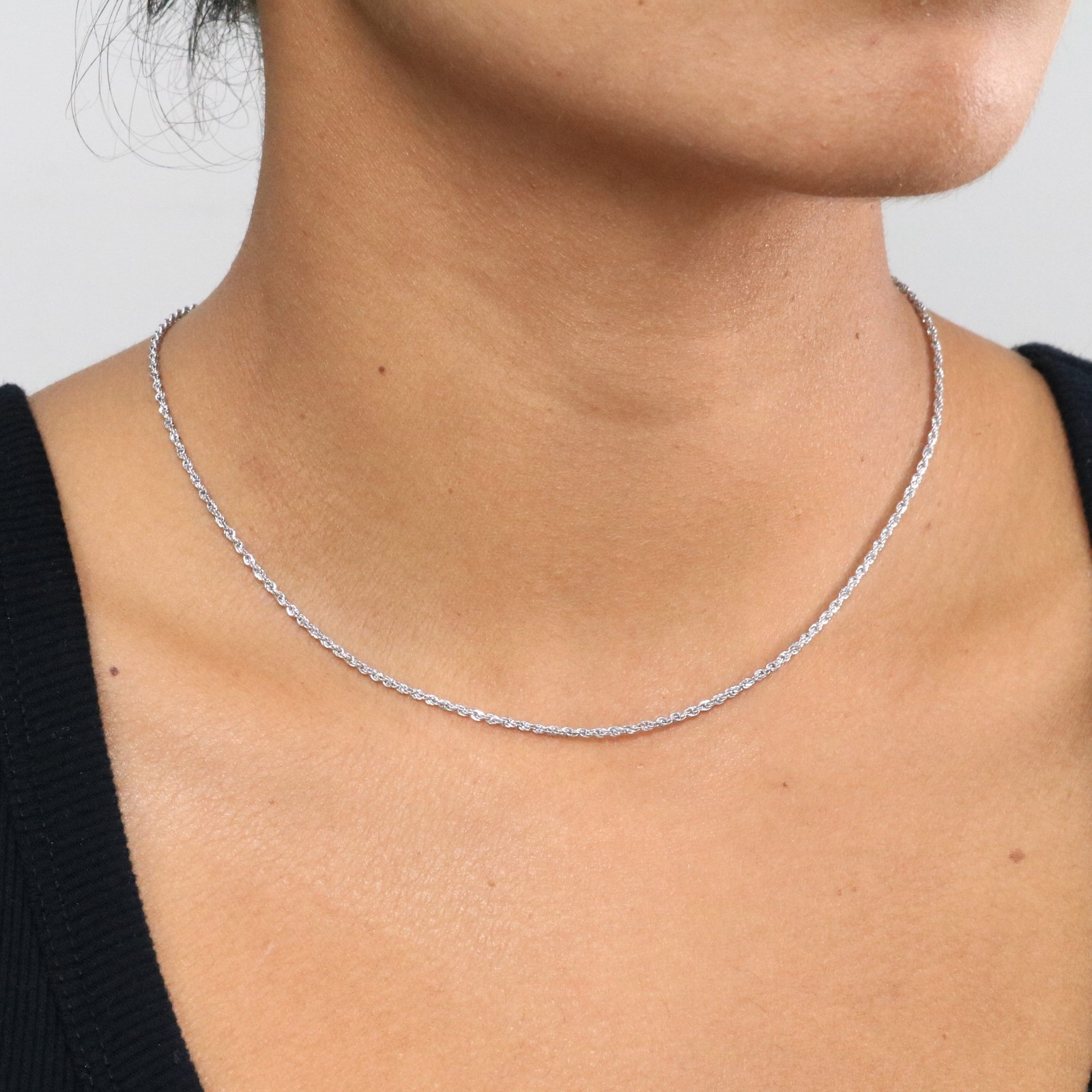 10K White Gold 1.5mm Diamond Cut Rope Chain Link Necklace Mens Womens 22″