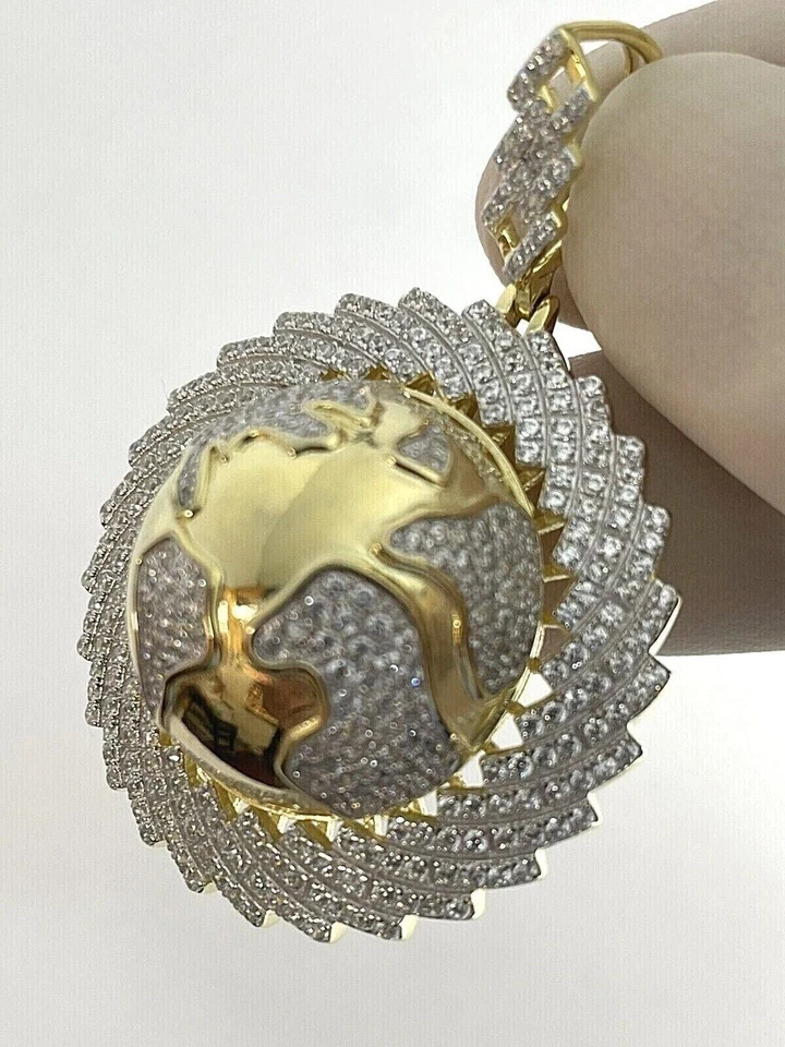 2.70Ct Lab Created Diamond Round 3D Delphic Men’s Pendant 14K Yellow Gold Plated