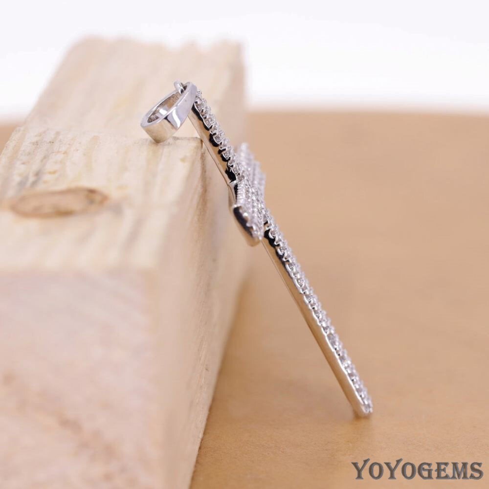 Moissanite Cross Wedding Pendant 2 Carat Round Cut F/VVS1 Solid 14K White Gold