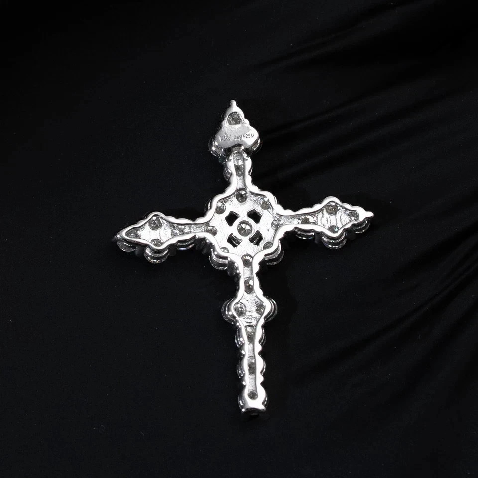 2Ctw Round Cut Women’s Moissanite Religious Cross Pendant 14K White Gold Plated