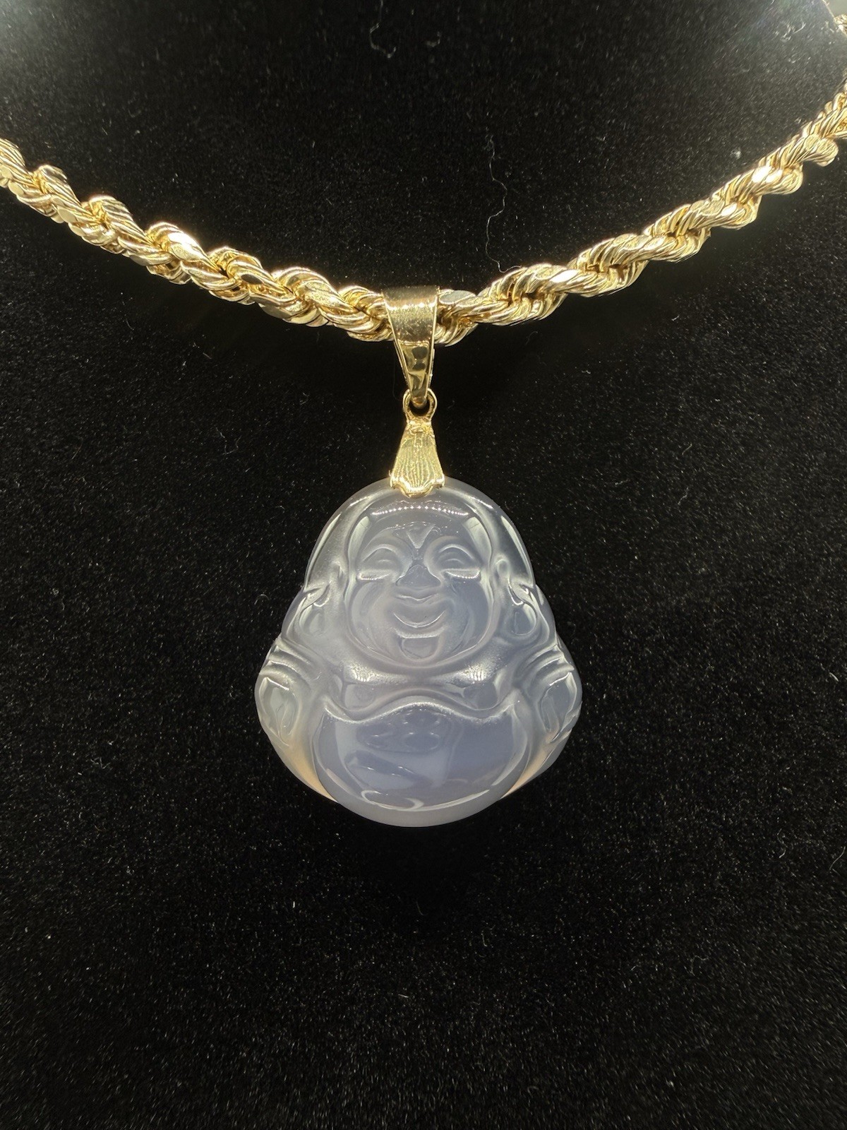 10k Solid Gold Set 4mm 24” Rope & Genuine Purple Jade 10k Solid Gold Bezel