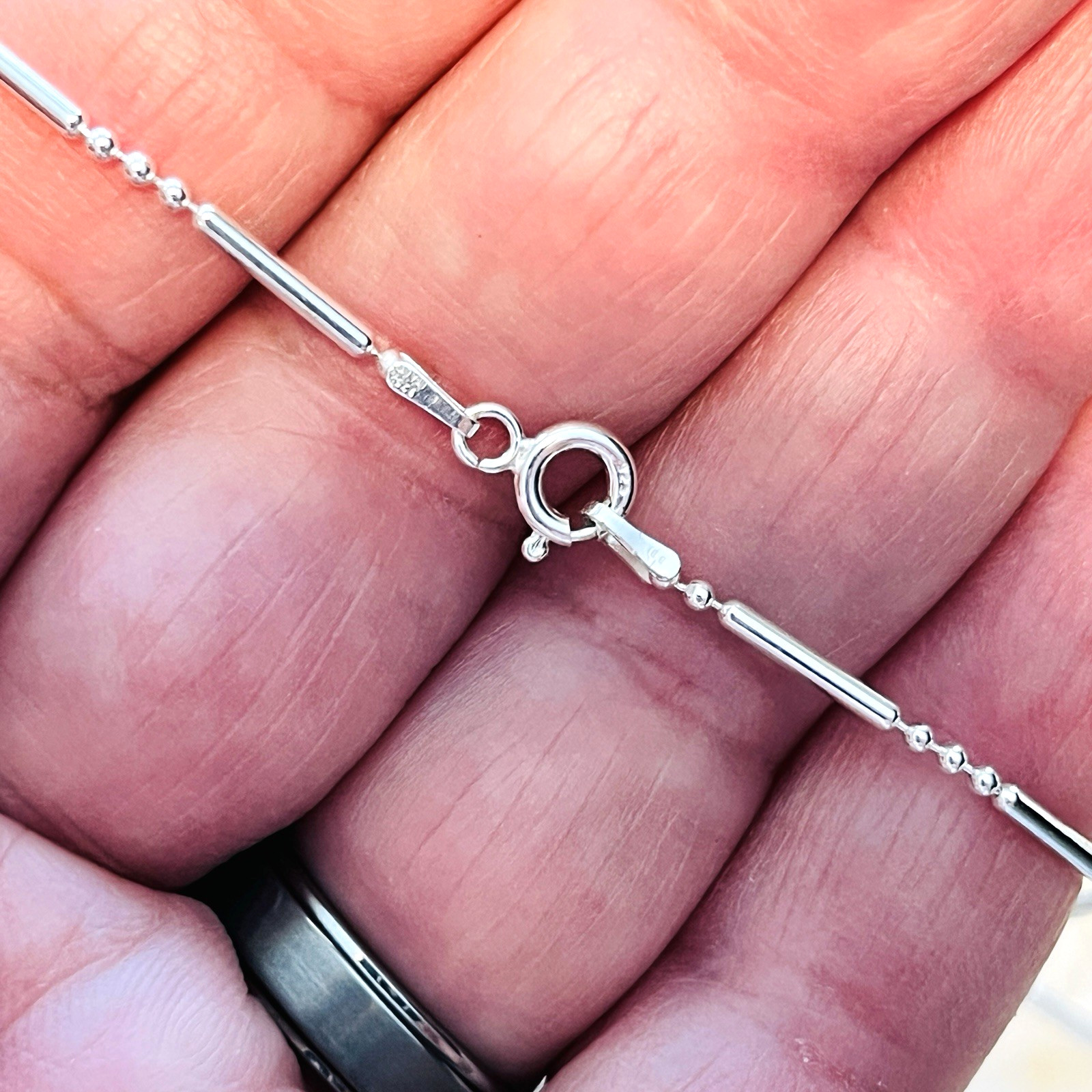 VINTAGE .925 ITALIAN STERLING BEAD & BAR CHAIN LINK NECKLACE 1MM X 24” – 5 GRAMS