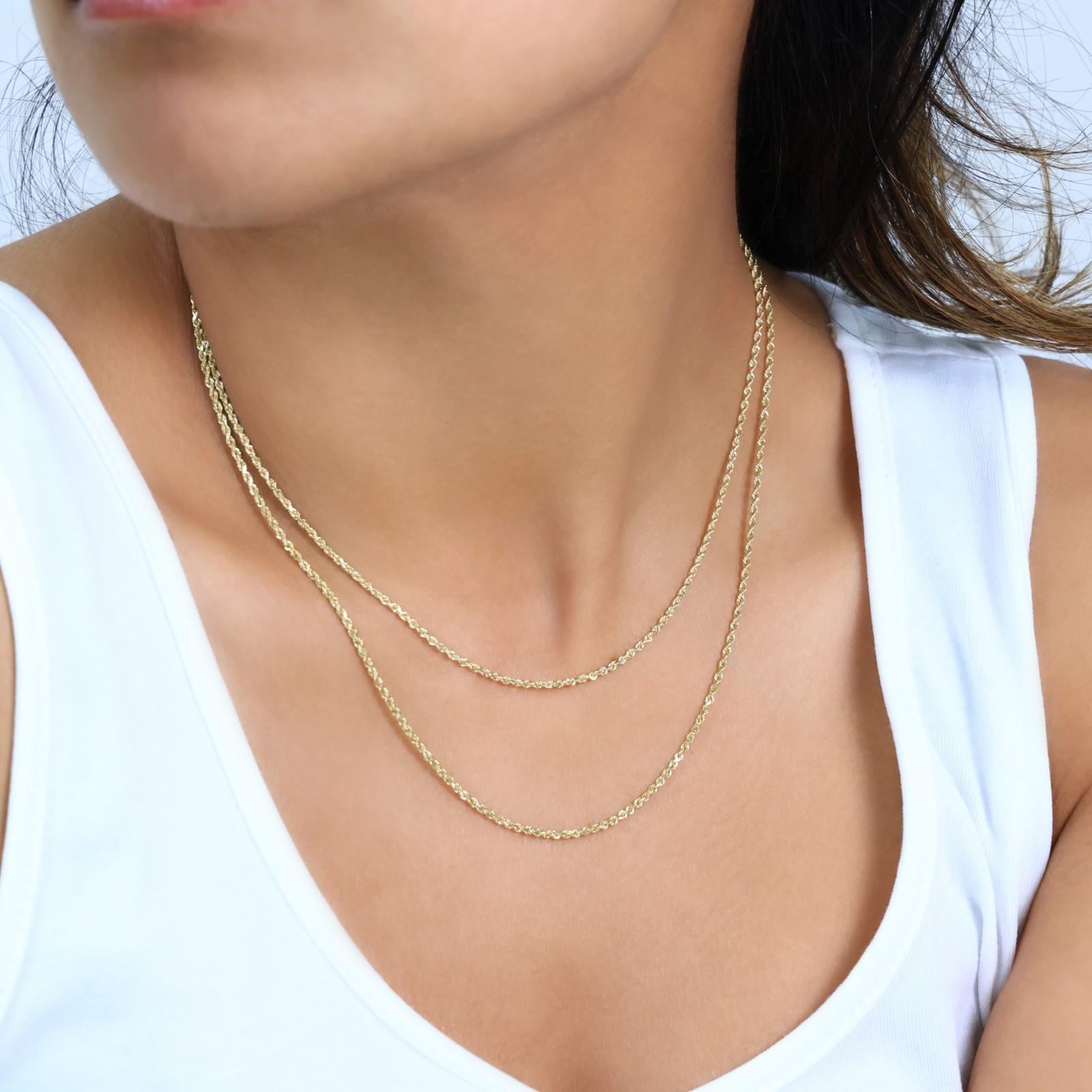 14K Yellow Gold Diamond Cut Rope Chain Necklace 1.5mm – 5mm, Men Women 16″- 30″