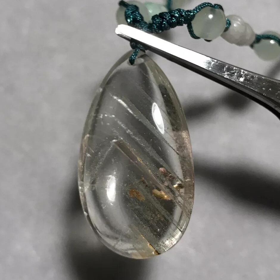 US SELLER Natural Green Phantom Quartz Pendant Teardrop Brazil Crystal Gem Stone