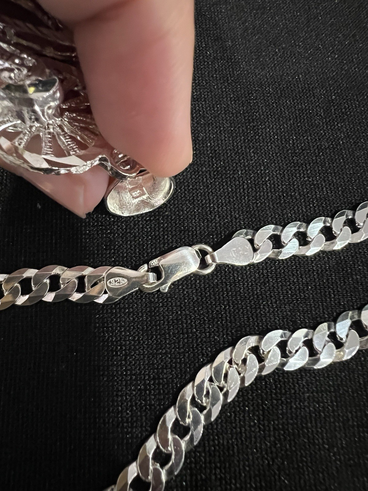 925 Sterling Silver BIG Men Women Santa Muerte Grim Reaper Curb Chain 20 26 30