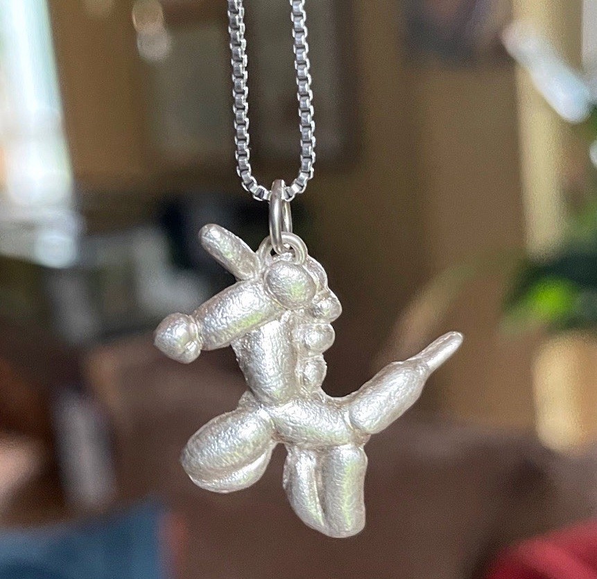 Handmade Sculpted Art Clay Silver Balloon Animal Unicorn Pendant Charm