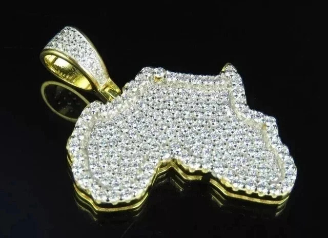 3 Ct Round Cut VVS1 REAL Moissanite Africa Map Men’s Pendant Yellow Gold Plated.