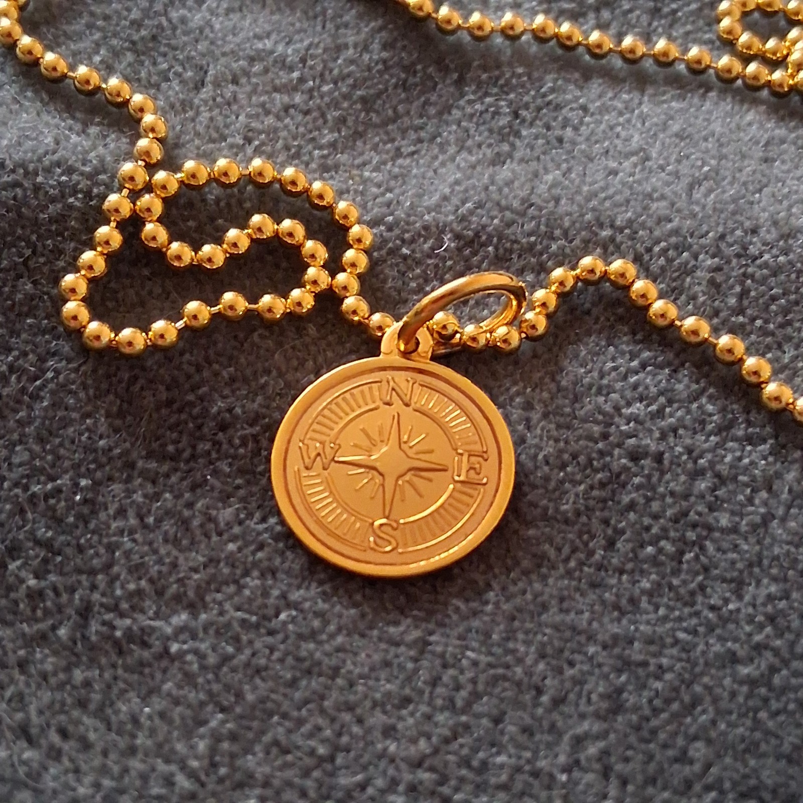 LOLA Necklace: Sterling Silver Gold Vermeil Compass Pendant 16″ 2mm Ball Chain
