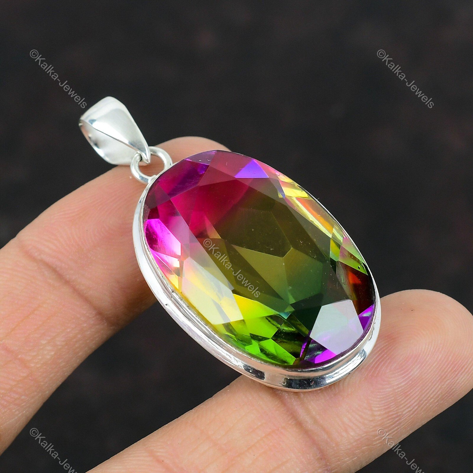 Birthday Gift For Her Natural Multi Tourmaline Gemstone Pendant 925 Silver