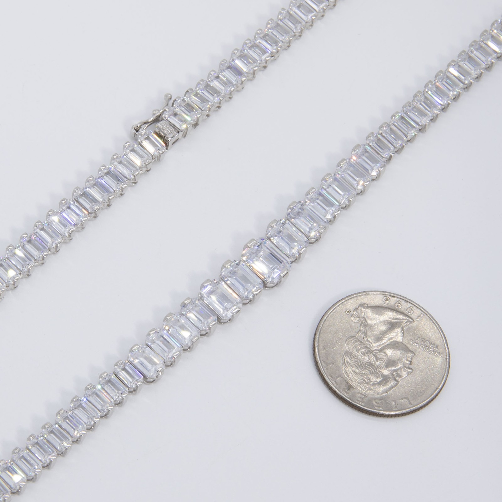 Graduated Baguette Tennis Chain Necklace Real Sterling Silver 925 16″ 18″