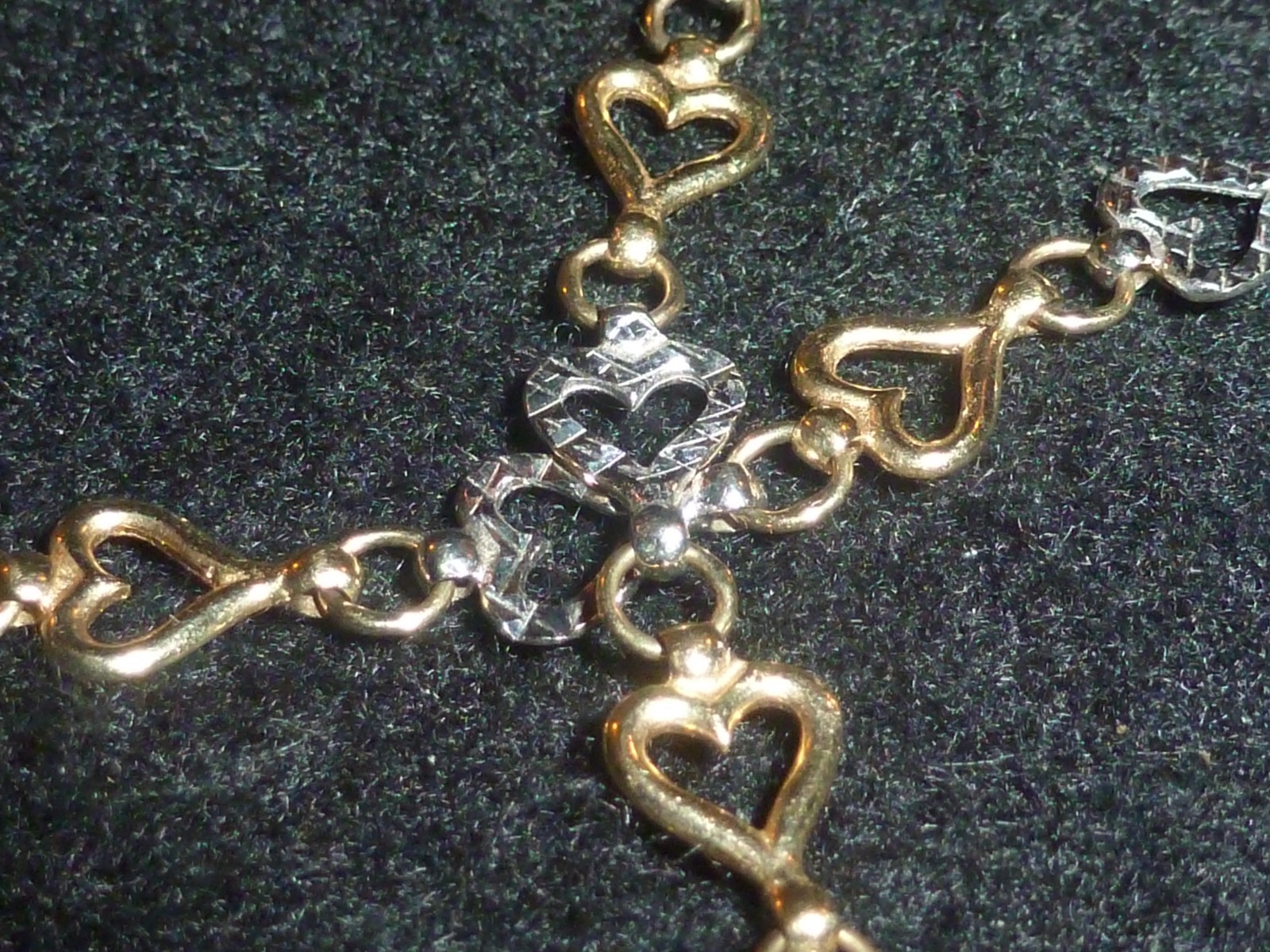 10K SOLID YELLOW & WHITE GOLD DIAMOND-CUT HEARTS TENNIS BRACELET – 7″ – 3.32 G