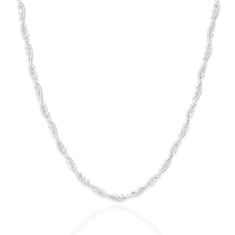 925 Sterling Silver Snake & Faceted Bead Twist Chain Necklace – 2mm
