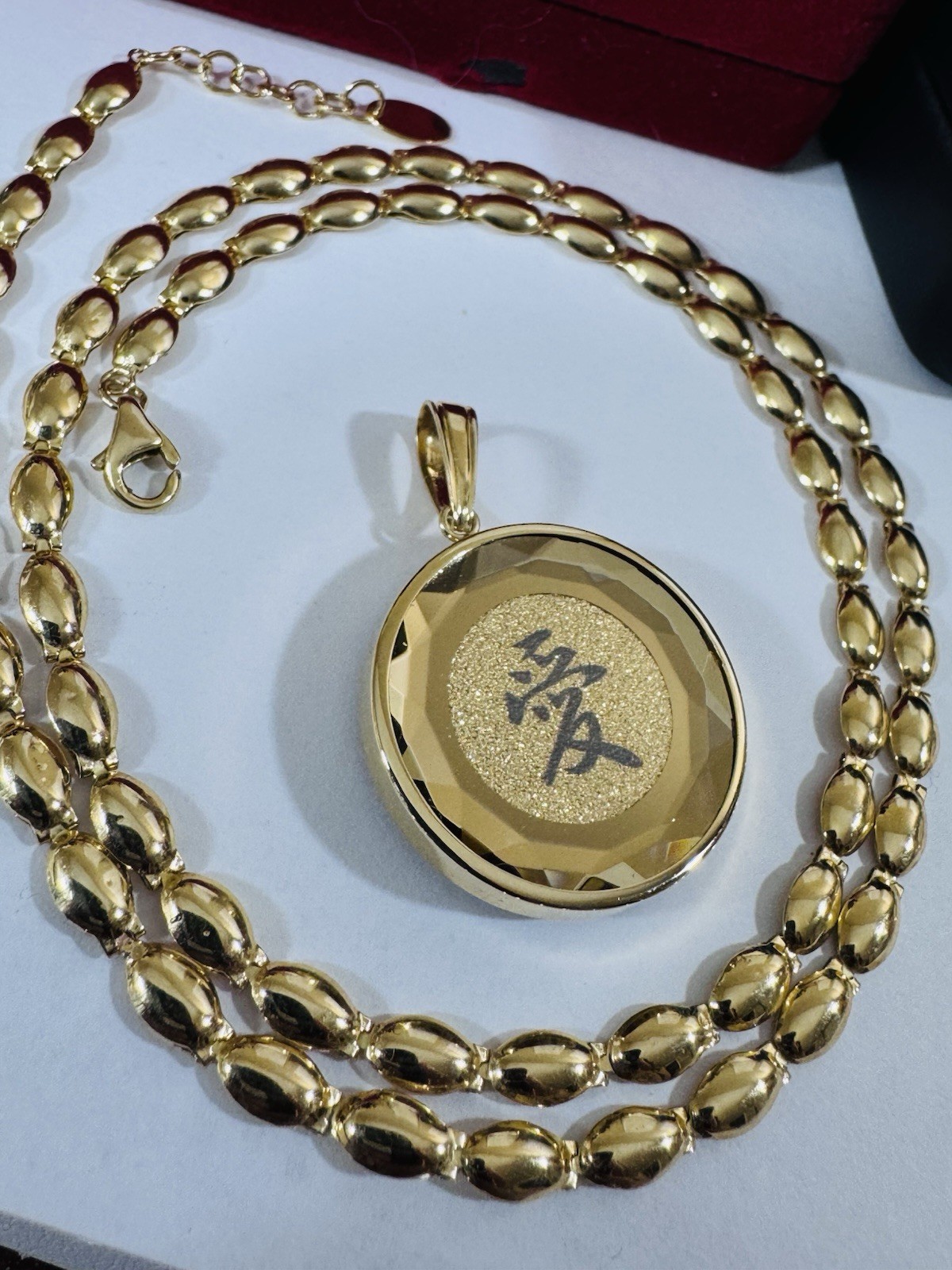 K18 Japan Gold Round Love Pendant Necklace 17/17.5” Long 16.3g 4mm