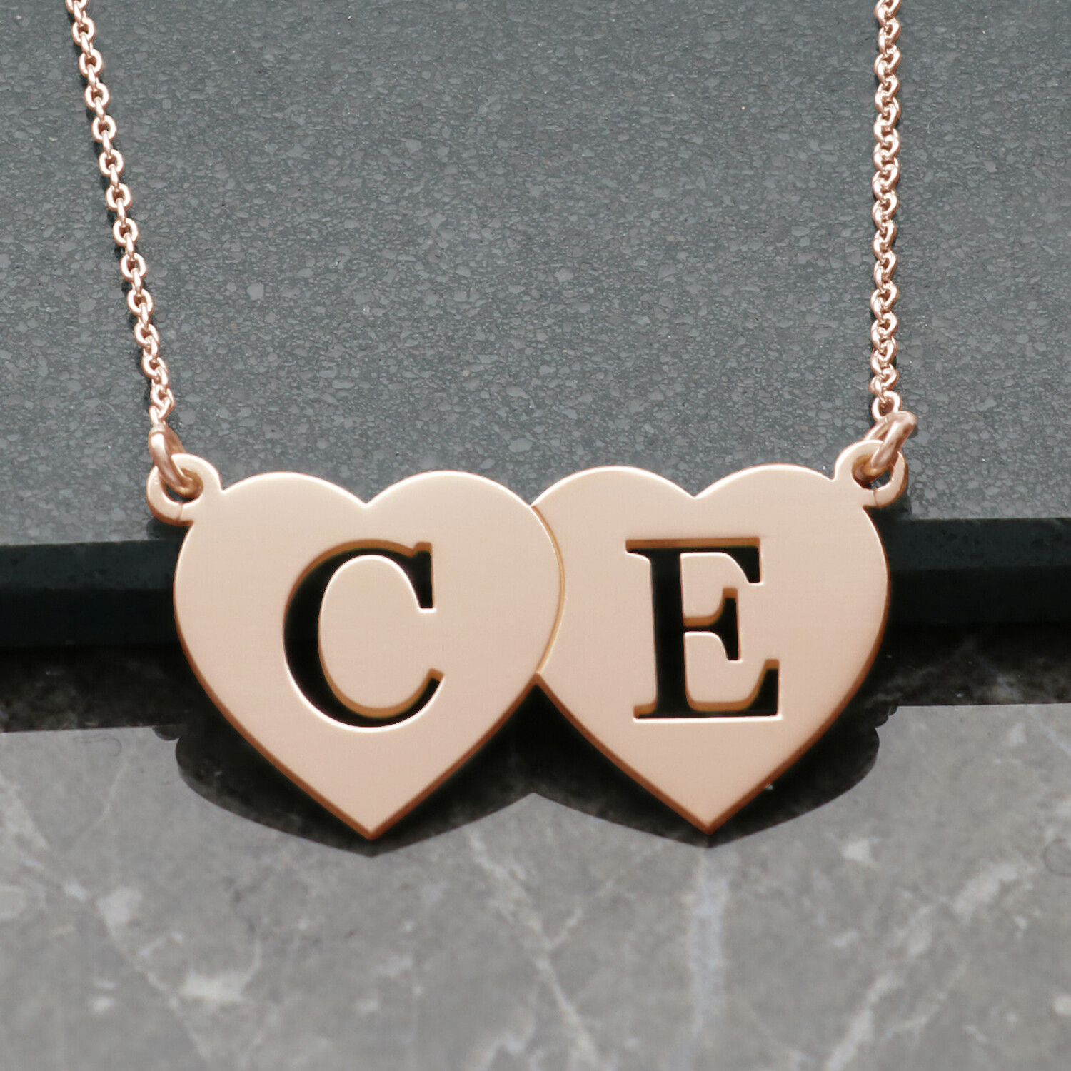 Rose Plated on 925 Silver Personalised Double Heart Any Initial Pendant Chain