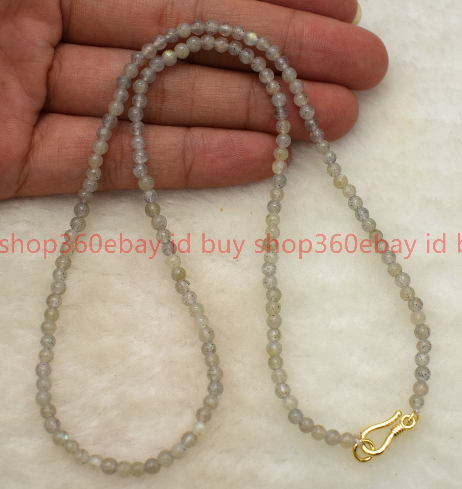 Beautiful Natural 3mm Gray Labradorite Round Gemstone Beaded Necklace 16-28in