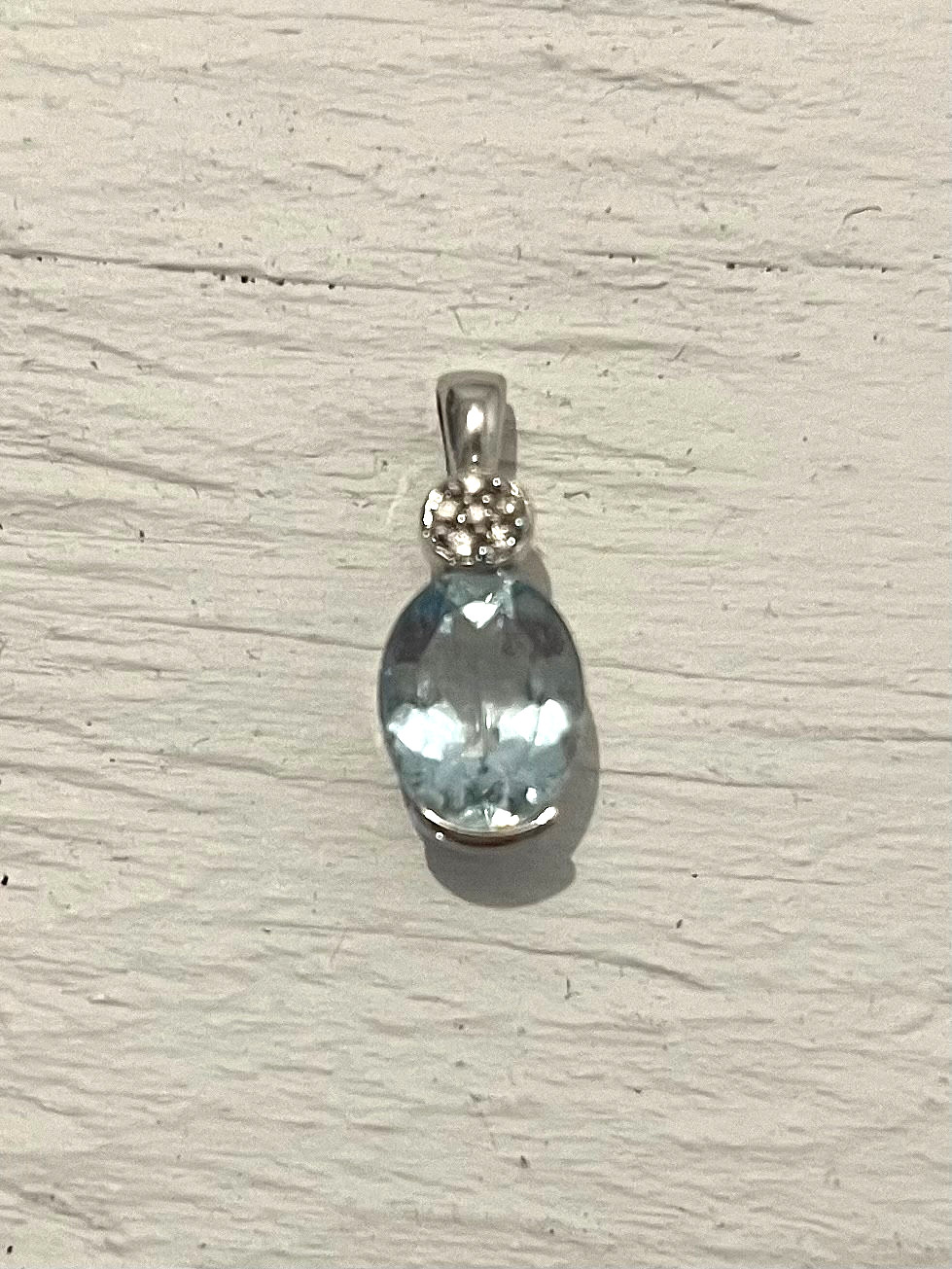 Aquamarine and Diamond Pendant in 14k White Gold Setting