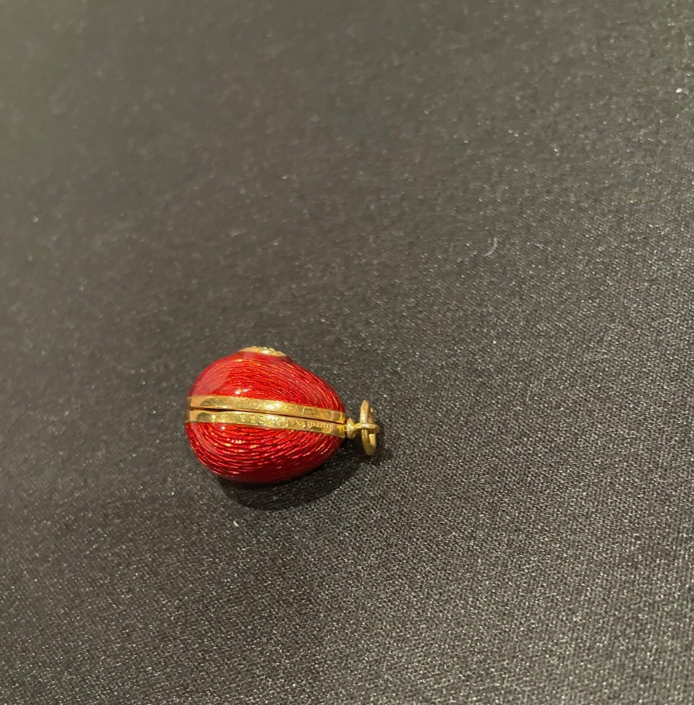 RARE FABERGE MINI EGG PENDANT 18K GOLD & DIAMOND HEART RED ENAMEL #/ED 200 PIECE