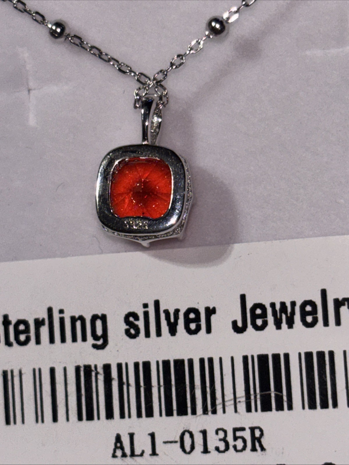 Sterling Silver 925 Necklace Red Stone Pendant