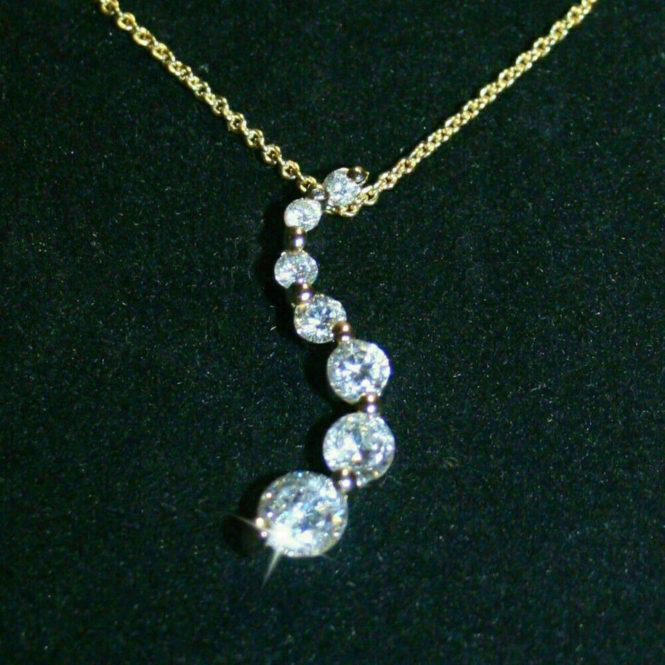 3Ct Round Cut Lab Created Diamond Journey Pendant 14K Yellow Gold Plated