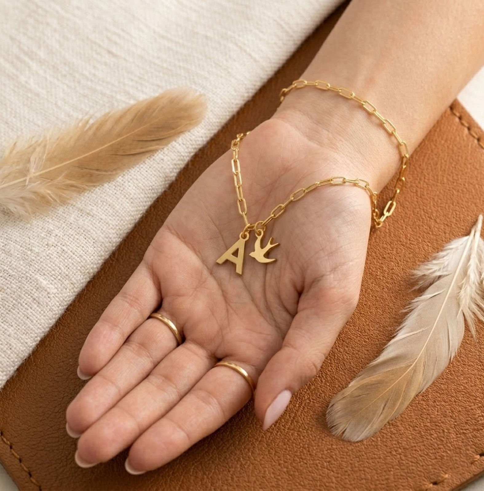 A Initial Bird Charm Gold Tone Pendant Necklace | 925 Sterling Silver Jewelry