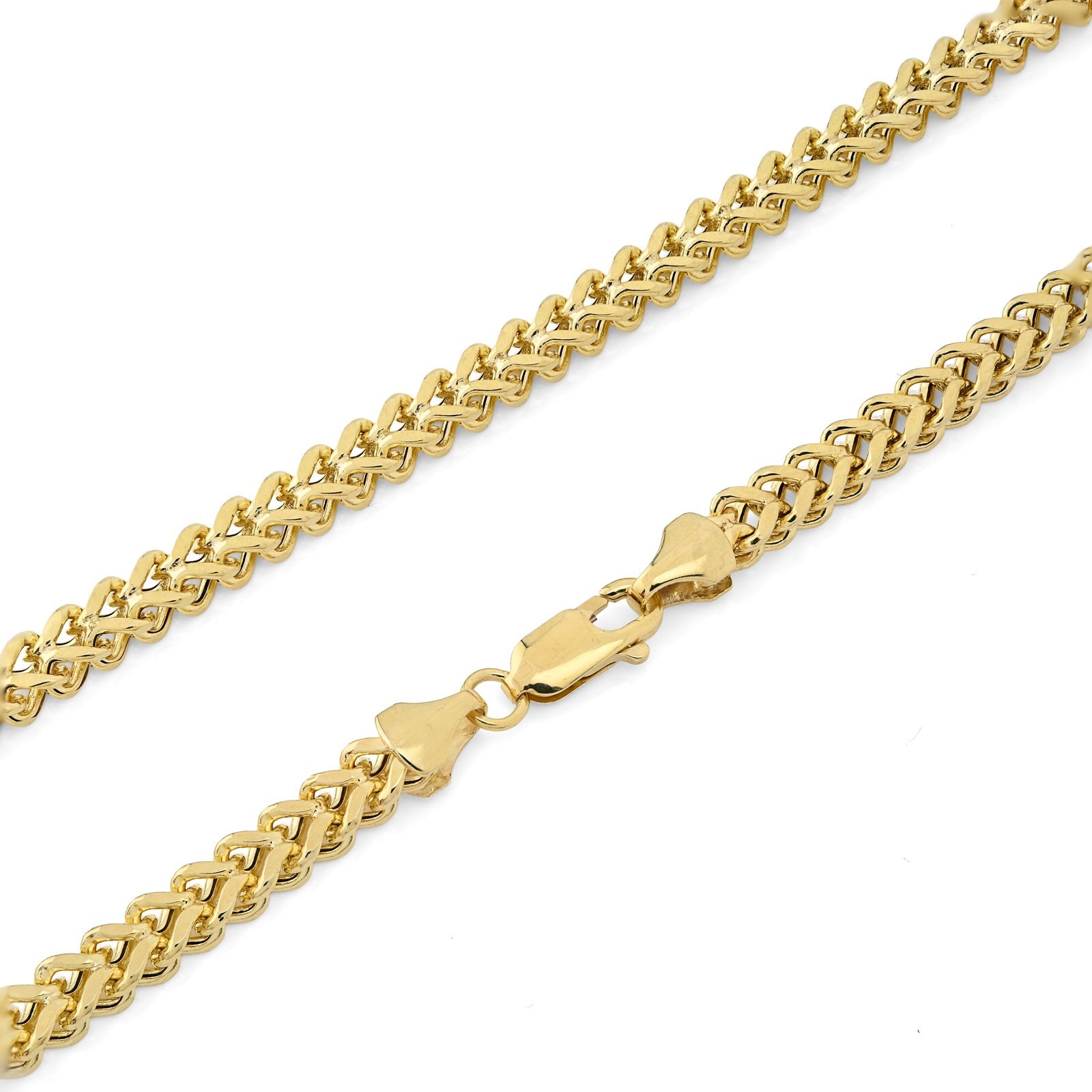 4MM Franco Chain Real 1/10th 10k Yellow Gold Bonded 925 Silver 18 Inch Neckalce