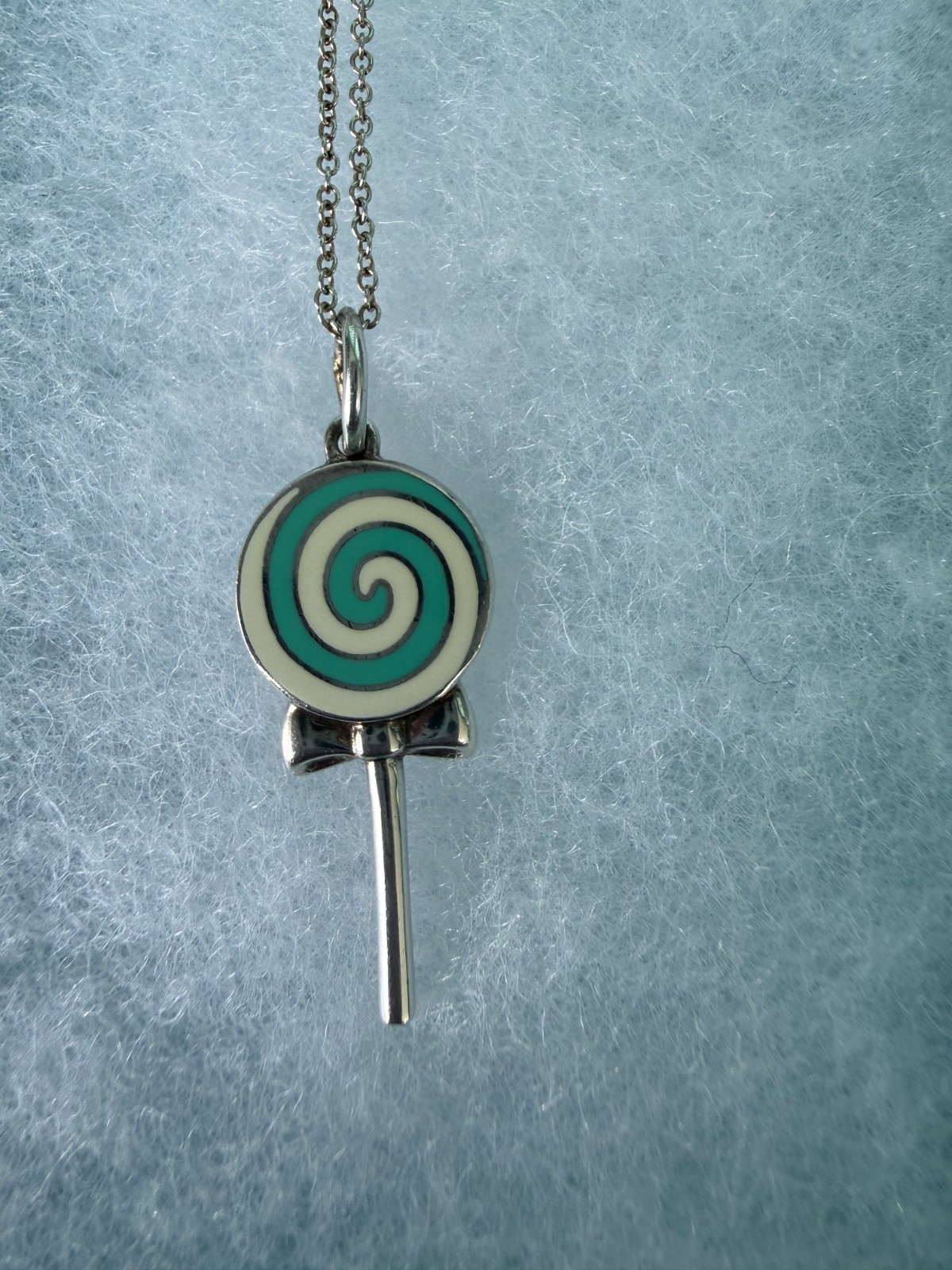 Tffany & Co. Lollipop Blue Enamel Pendant Charm 18″ Necklace Sterling Silver