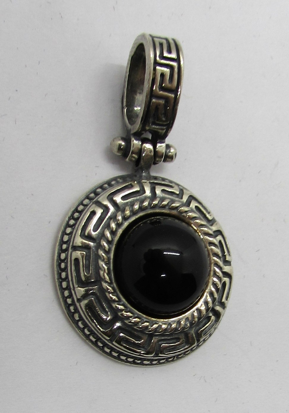 925 STERLING SILVER BLACK ONYX GREEK KEY PENDANT OR CHARM 33X20MM ~ 6.8G