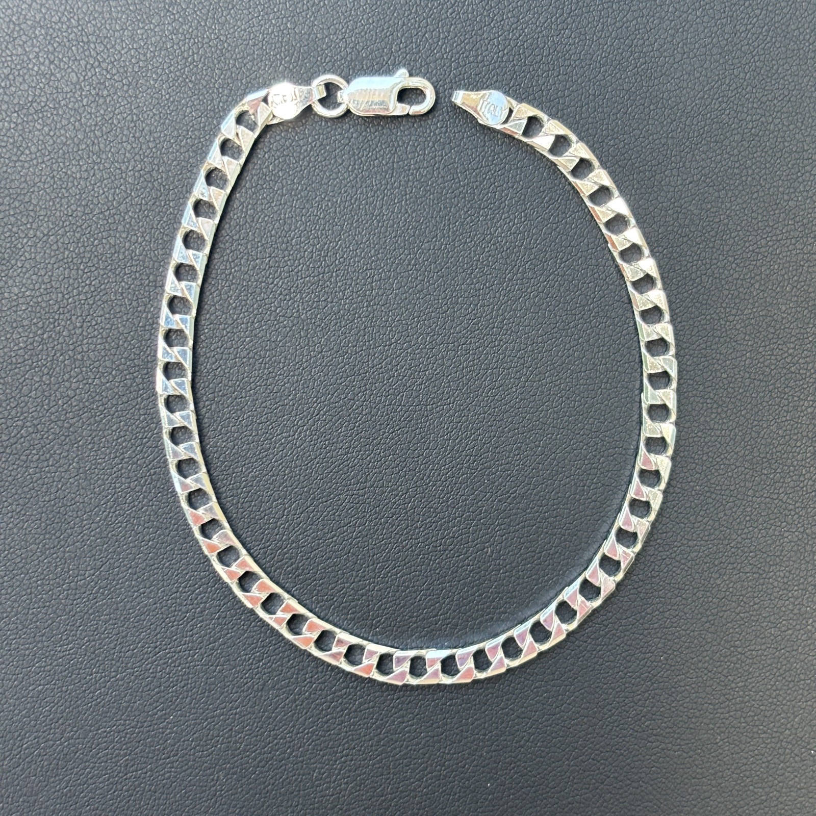 4mm Square Curb Link Bracelet – Real Solid 925 Sterling Silver MADE IN ITALY