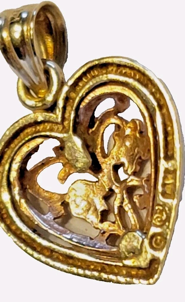 14K Yellow & Rose White Gold Heart Flower Pendant