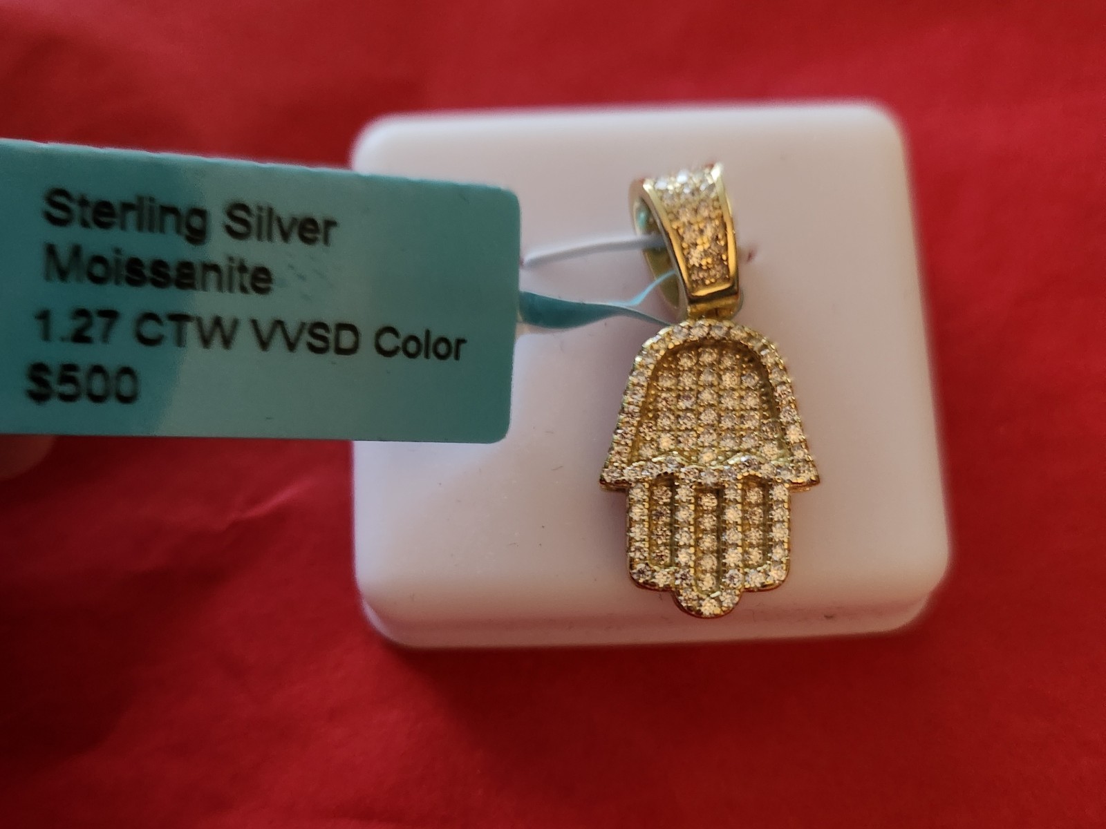 Sterling Silver 1.27 Ctw Moissanite Gold Over .925 HAND Pendant