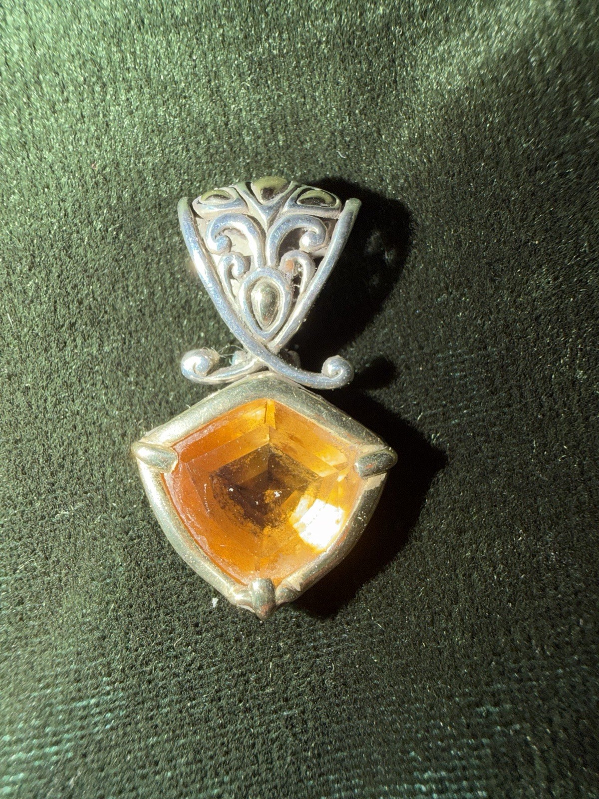 John Hardy citrine pendant W/intricate filigree sterling silver & 18K gold