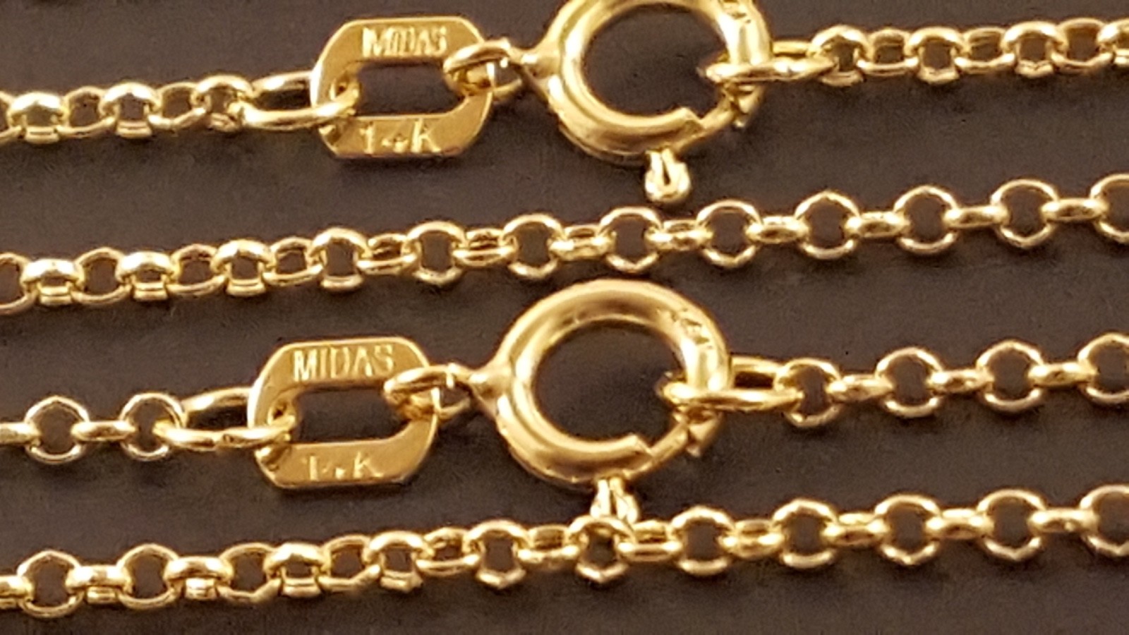 14 k Solid Yellow Gold 1.55mm Rolo Chain Diamond Cut Necklace 16″ – 24”.