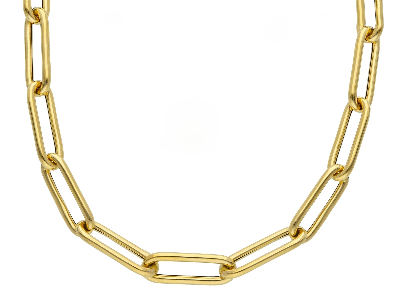 18K YELLOW GOLD CHAIN ROUNDED TUBE OVAL PAPER CLIP 5x15mm LINK, 18″ 45cm, ITALY